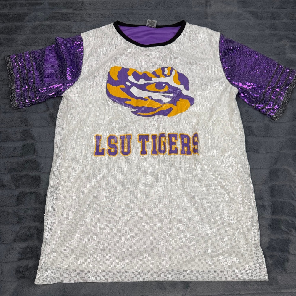 Gameday Couture LSU Tigers Sequin Jersey Top Purple White Women Large 14795